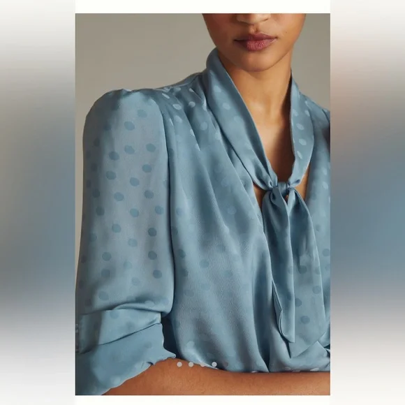 NWT Favorite Daughter The Joan Neck Tie Blouse Jacquard BLUE L - Picture 2 of 15